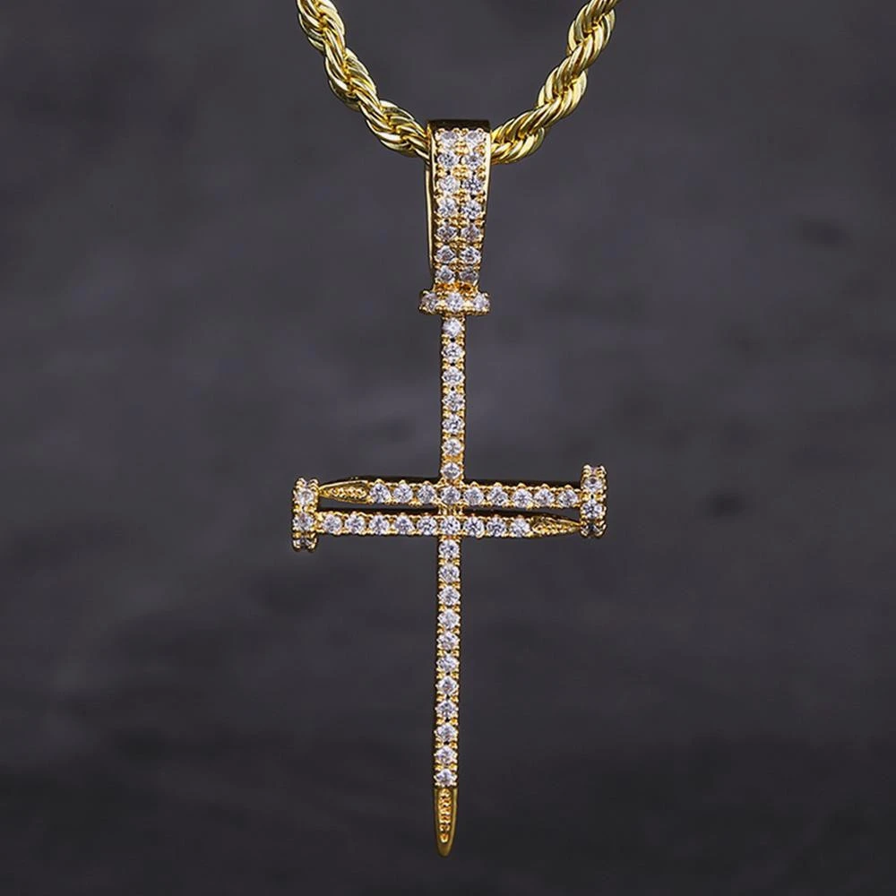 KRKC&amp;CO 14K Gold Ice Out Mens Nail Cross Pendant Hip Hop Jewelry for amazon/ebay/wish online store for Wholesale Agent in Stock