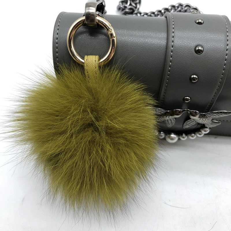Large size genuine animal fox fur pom pom keychain for backpack