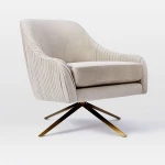 Living room stainless steel velvet  arm swivel chair