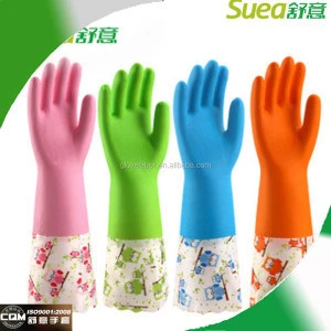 Long cuff household latex rubber glove/kitchen cleaning gloves