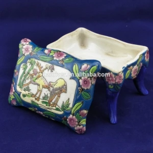 Low price hand paint longwy collection unique trinket ceramic box with four legs with cover