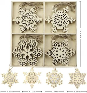 MACTING 20pcs 4.7 Inch Large Wood Craft Snowflakes Christmas Ornaments for Tree Decorations