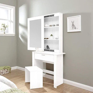 Mirrored Dressing Table Set Unit Makeup Dresser Desk Drawer &amp; Stool in White