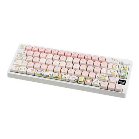 MK67 Pro Pink Mechanical Keyboard 65% Layout RGB Backlight Bluetooth Three-mode Hot-swappable with Knob LED Screen Keyboard