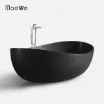 modern black stand free soaking bathtub hot tub, two person large size solid surface composite stone resin standalone bathtub