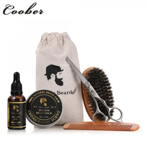 MOQ 200 kit private label 100% natural ingredients beard grooming kit with beard wash/oil/ balm/comb