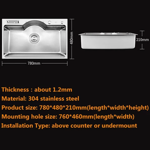 Multifunctional Single Bowl Above Counter Kitchen Sink Stainless Steel Kitchen Sinks 1.2mm Thickness Brushed Sinks Kitchen