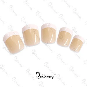 Nailway Brand 24pcs Classic Nude French False Nail tips Full Cover Press On Nails Decoration Best Nail Glue Included