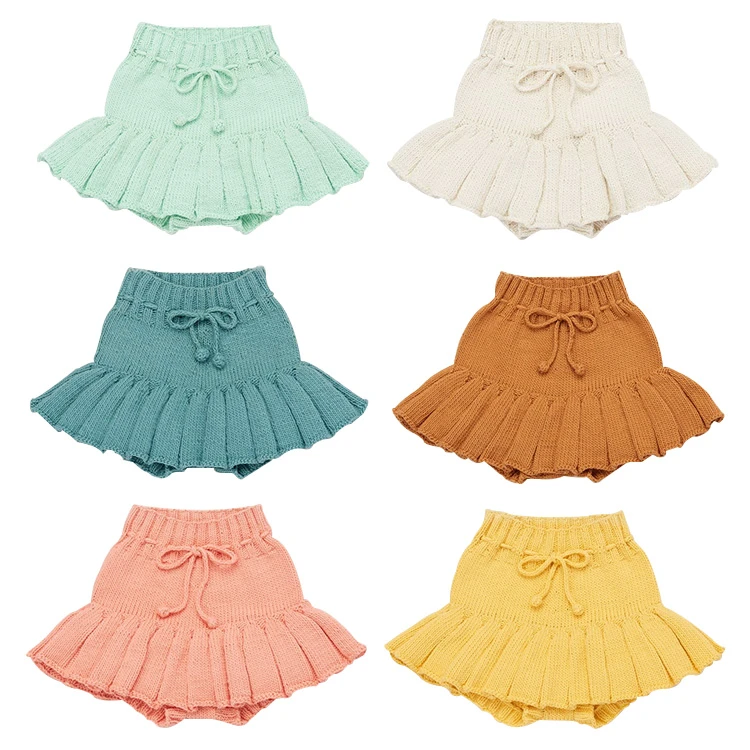 New Baby Girl Knitted Pleated Skirt Vintage Bloomers Infant Toddler Lovely Solid INS Brand Clothing