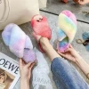 New design wholesale fur slippers rainbow women faux fur indoor cotton slippers lady winter warm colorful plush home non slip so