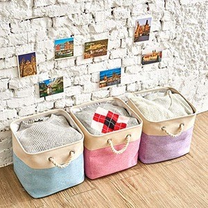 New product 2019 fabric cotton linen kids toys folding storage basket
