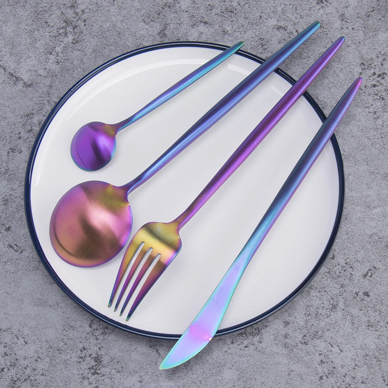 Nice rainbow PVD coating cutlery, elegant Stainless Steel cutlery set ,titanium cutlery set colorful cutlery with spoon and fork