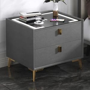 Nordic Light Luxury Smart Bedside Cabinet Multifunctional Locker Solid Wood Wireless Charging Bedroom Bedside Cabinet