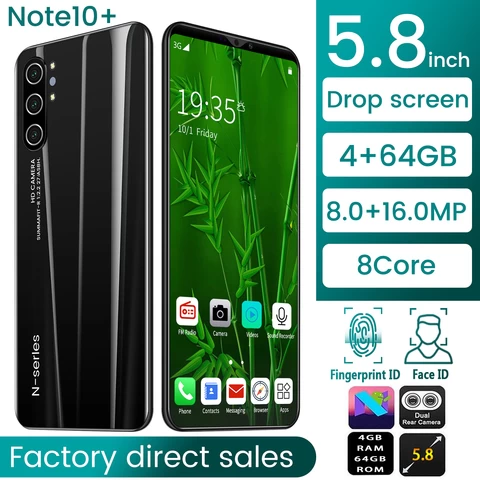 Note10+ 4GB+64GB Unlocked Cell Smart Mobile Phone 8mp+16mp 4800mah 5.8 Inch Low Price 4g Phones Mobile Android Smartphone