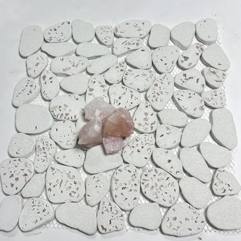 OMK High Polished natural Jade Cement Pebble Stone Mosaic marble Tile for Paving floor wall bathroom kitchen home decoration