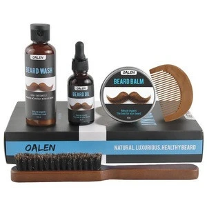 Organic Natural Mens Beard Comb and Brush Shampoo Wax Grooming Kit Wood