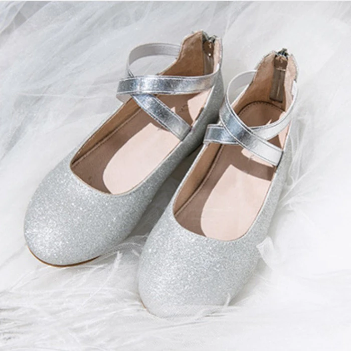 party dance princess silver enchanted glitter leather ballet flat cute baby kids wedding shoes