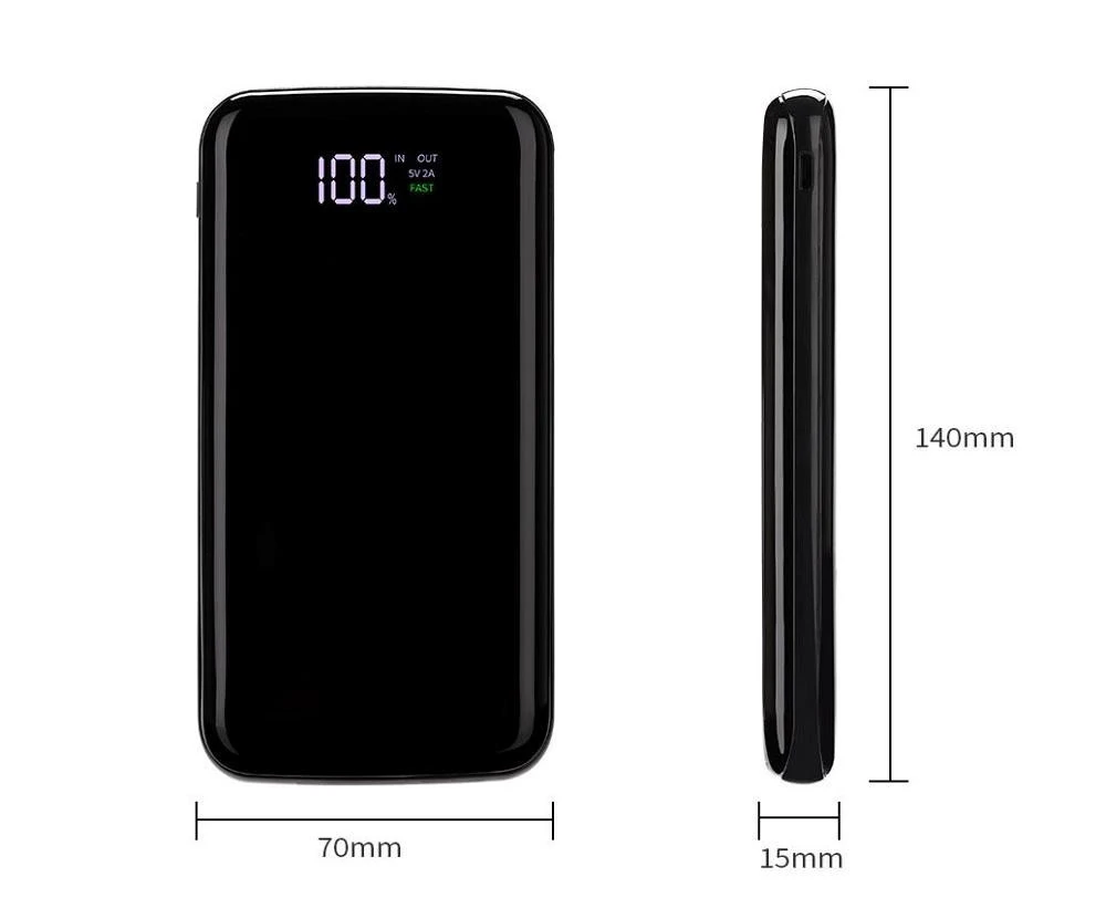 PD Power Bank 10000mah Portable External Battery Pack Charger Dual Usb LCD Display Mirror Powerbank Mobile Phone Tablet MP3 GPS