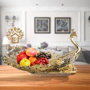 Peacock Animal Statue Decorative Fruit Resin Craft Product Polyresin Tray Plate