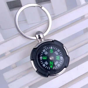 Personalized Fashion Compass Keychain Factory Supply Round Shaped Metal Key Chain Fashion Key Finder