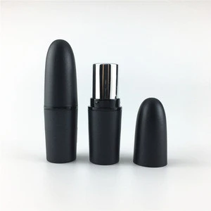 Plastic matte black slim bullet shaped lipstick tube