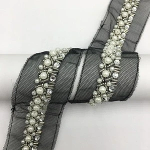 Popular sale Unique Design New Fashion Rhinestone Trimming Bridal Dress Applique Trim Crystal Beaded Trim