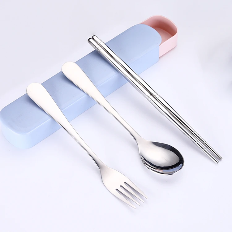 Portable camping tableware 304 stainless steel chopsticks spoon fork three sets of outdoor travel