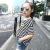Import Print letters shoulder sleeve loose stripe child kids teenager girl t shirt from China