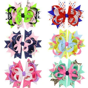 Printed Multilayer Ribbon Single Prong Alligator Hair Clips 6 Colors Available Boutique Kids Bows Barrette