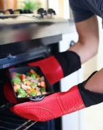 Professional Silicone Oven Mitts Heat Resistant Commercial Grade Extra Long Quilted Cotton Lining Arm Guard- BBQ Grill