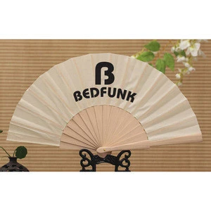 Promotion wood hand fan hot selling wood fabric fan