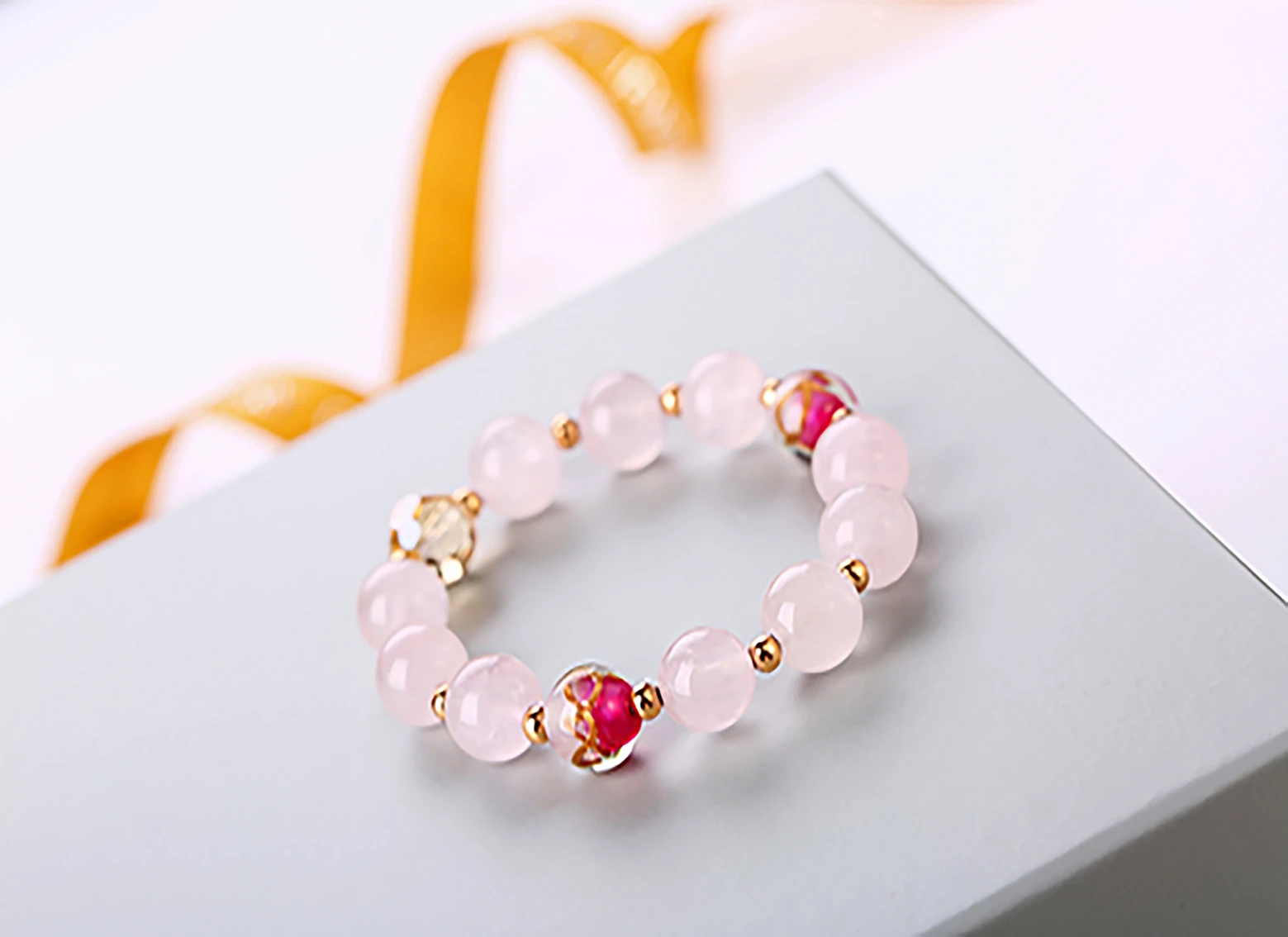 Ready To Ship Wholesale Bracelets China Jewelry Rose Quartz Glass  Charm Beads Bracelets