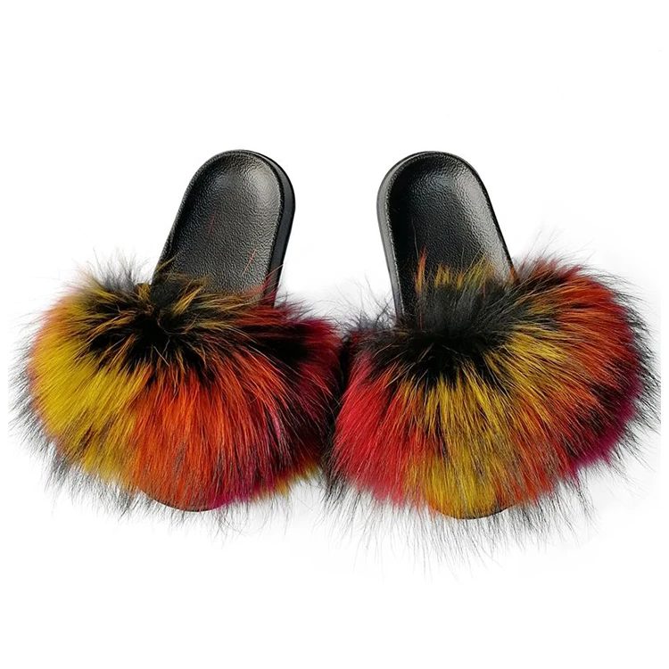 real fur slides custom fur slides raccoon fur slippers