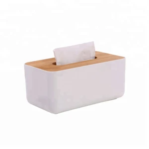 Rectangle custom plastic tissue box with wood lid napkin paper box