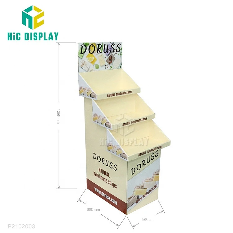 Recycled Cardboard Promotional 3 Tiers Food Snack Floor Display  Racks