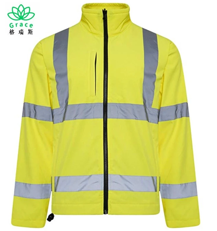 Reflective Security Trafic Fluorescent Hi Vis High Viz Visibility Workwear Safety Work Softshell Jacket
