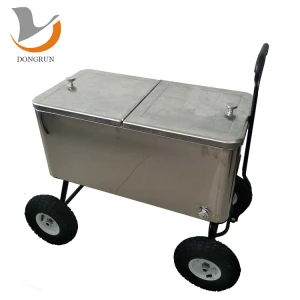 Rolling Ice Cooler Box With Pneumatic Rubber Wheel