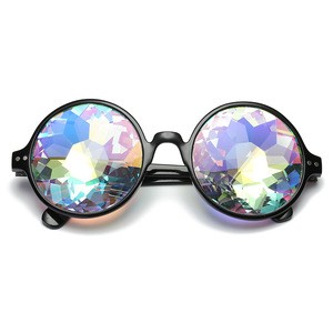 Round framework Promotion  kaleidoscope sunglass rainbow lens funny party rave Music Festival Rainbow sunglasses