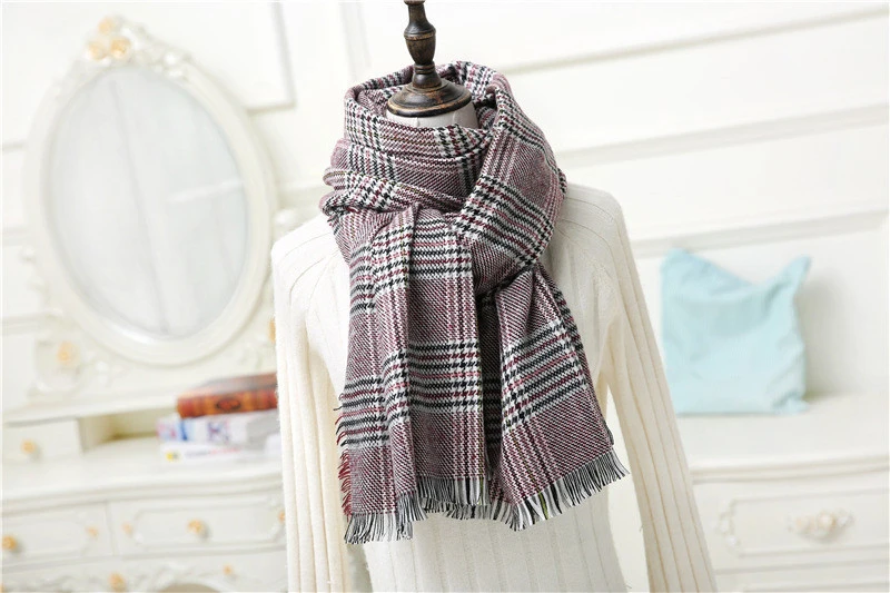 Scarf woman autumn winter imitation cashmere Plaid shawl women&#x27;s winter Bib national style warm knitted scarf