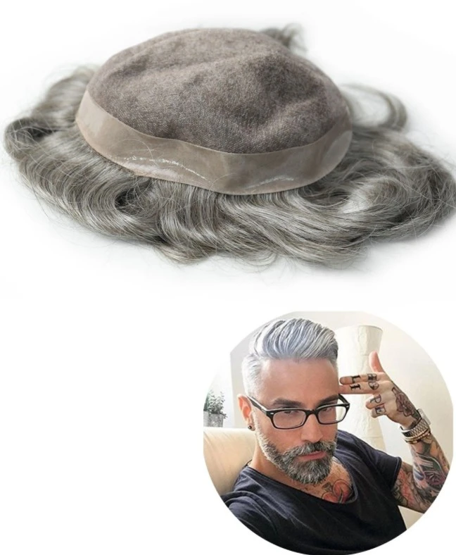 Short cuticle aligned indian hair grey hair toupee for men swiss lace toupee