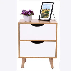 Side End Table Nightstand with 2 Drawers Storage Mid-Century Accent Wood Furniture, Dormitory Bedroom Assembly Bedside Cabinet