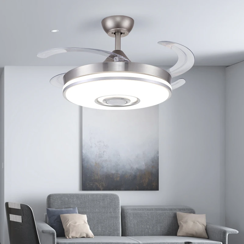 Silver Led Light Lamp Ceiling Fan With Remote Control