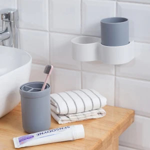 Simple Wall Mounted Personal Use Toothbrush Holder Set Plastic Bathroom Storage Shelf