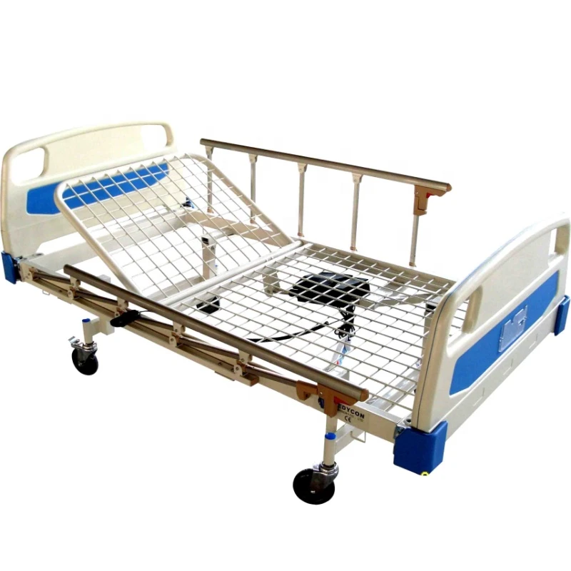 Single crank aluminum siderails electric hospital bed with 4 wheels