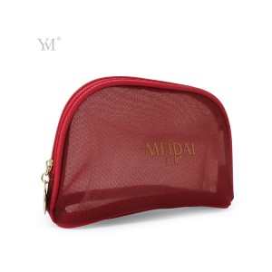 small zip closure red clear transparent mesh cosmetic bag for packaging