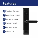 Smart Life Tuya App WiFi Intelligent Digital Smart Lock Biometric Fingerprint Scanner Password Smart Door Lock