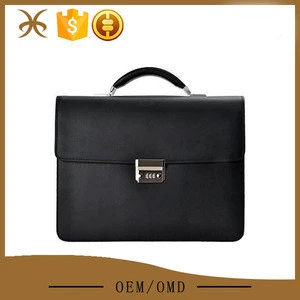 Solid black leather business bag briefcase for man