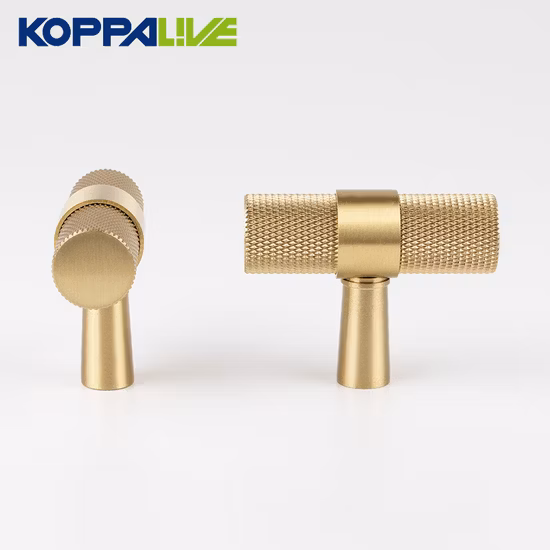 Koppalive Knurled Solid Brushed Brass T-Knobs for Kitchen Cabinet &amp; Dresser Drawer Handles in Gold/Black/Antique/Nickel Finishes