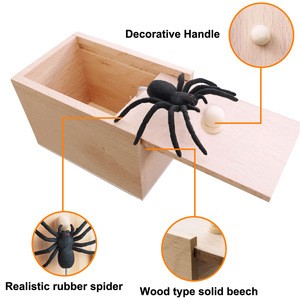 Spider Prank Box,Handmade Wooden Practical Joke Boxes,  Prank Scare Spider Toy for Halloween Party and Gift Box