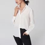 Spring mulberry silk shirt women  long-sleeved square neck crepe de chine solid color shirt